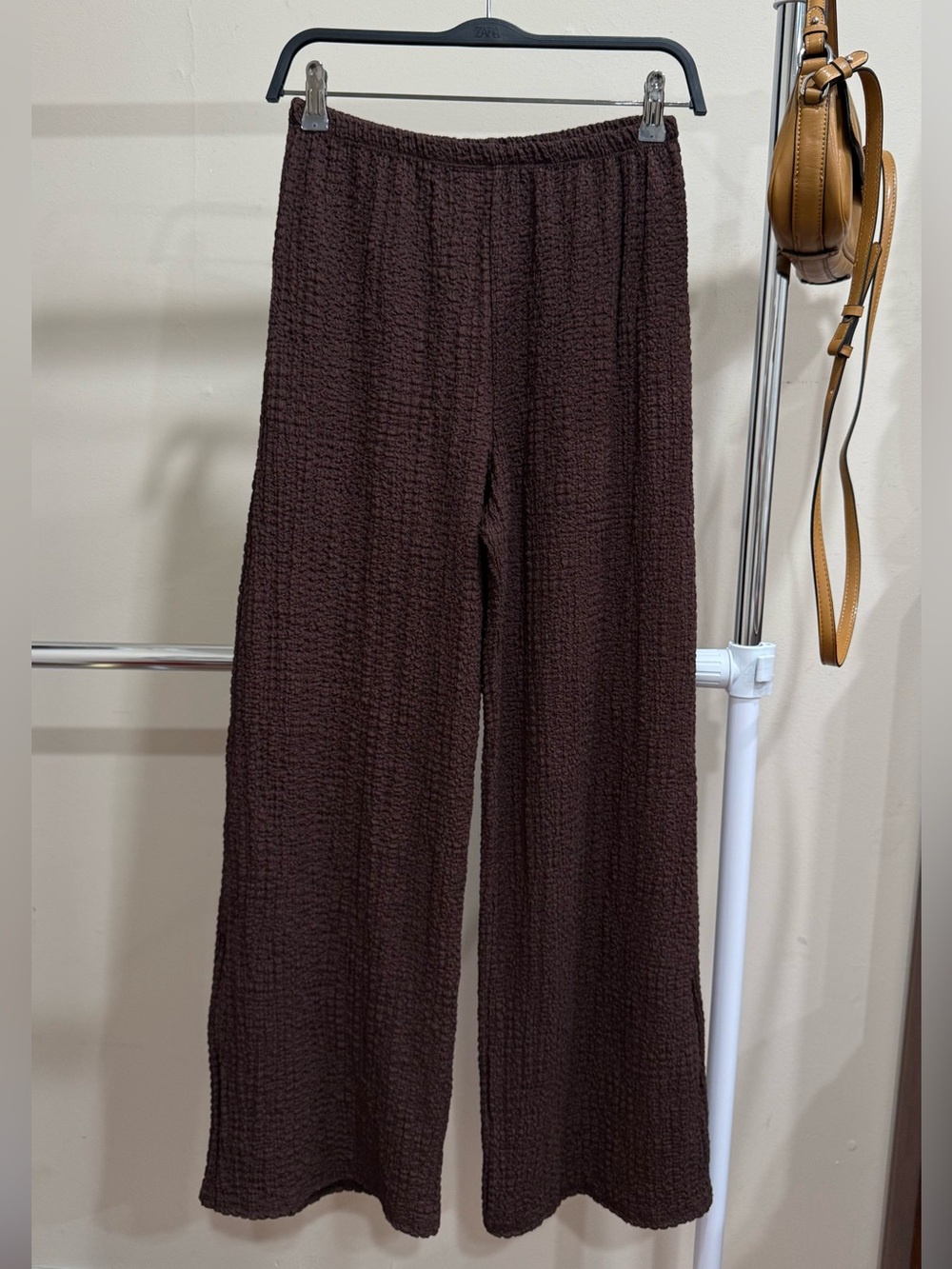 See You Monday Chocolate Brown Textured Wide Leg Pants Size M